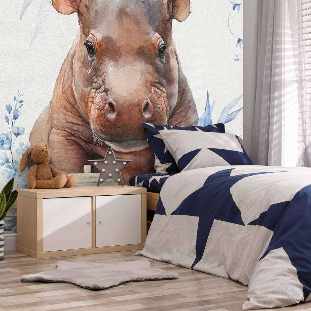 Baby nijlpaard in de bladeren blauw