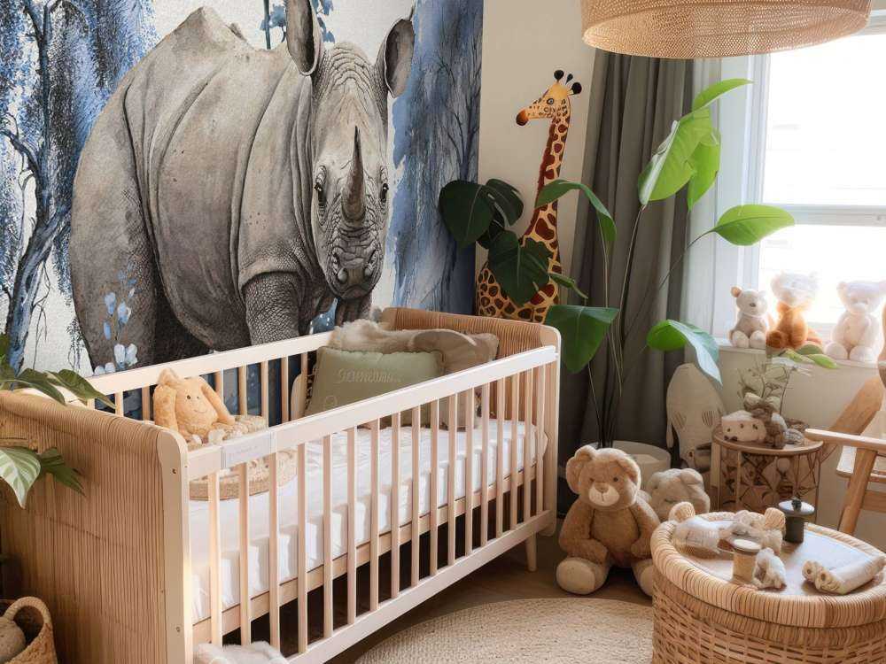 Baby neushoorn op de savanne blauw