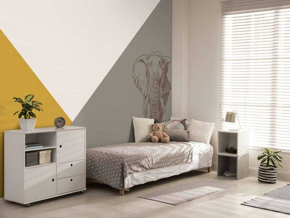 Driehoeken in okergeel en groen met olifant