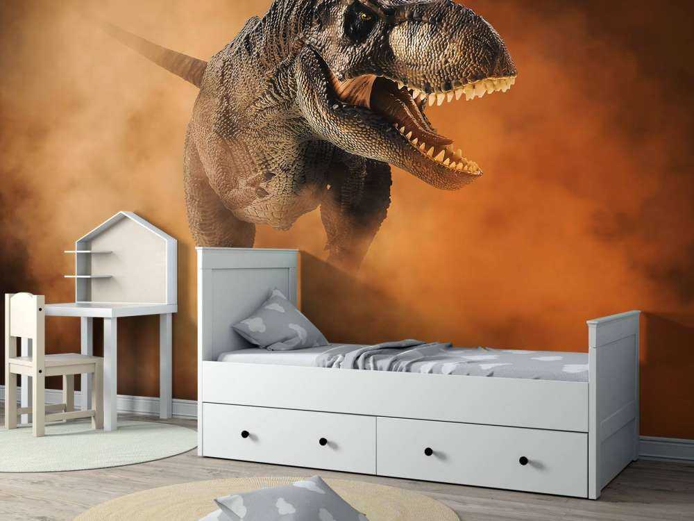 Tyrannosaurus lopend door de rook