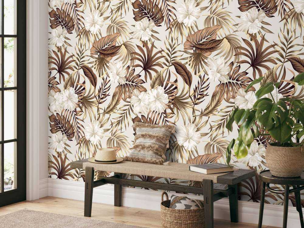 Tropische bloemen, beige