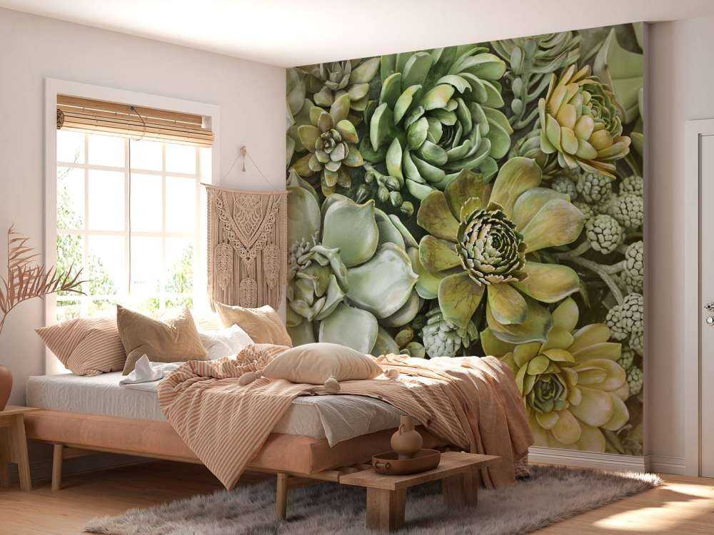 Green botanical succulents vertical garden