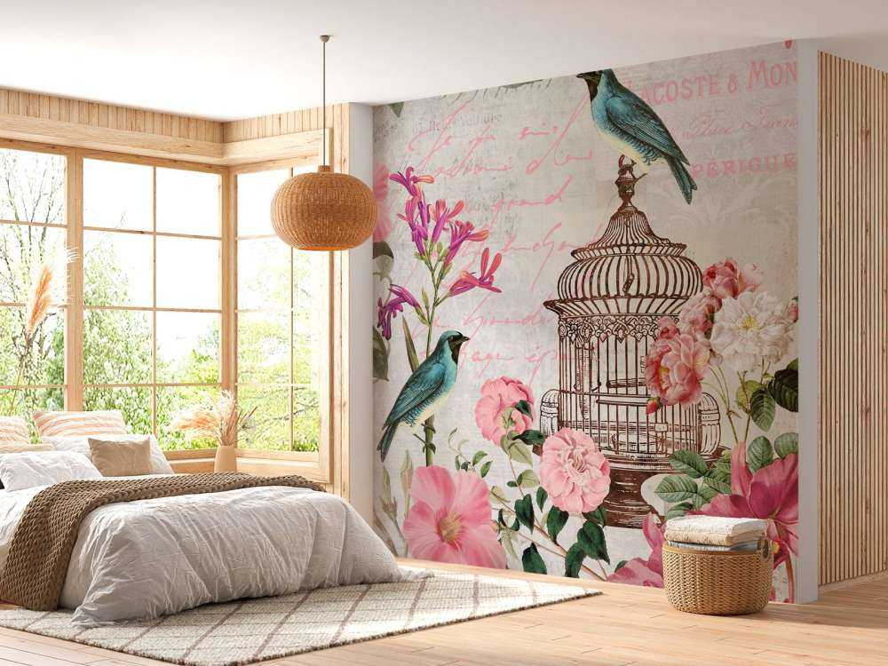Birds and flowers vintage art