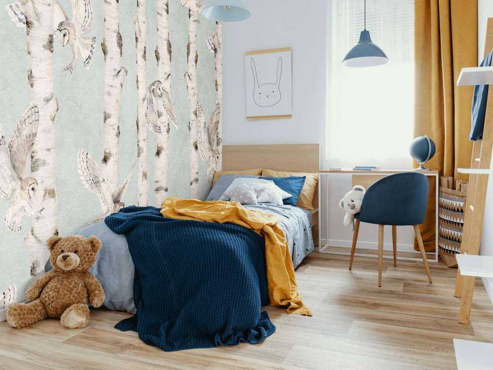 Birch and Owls - Blue