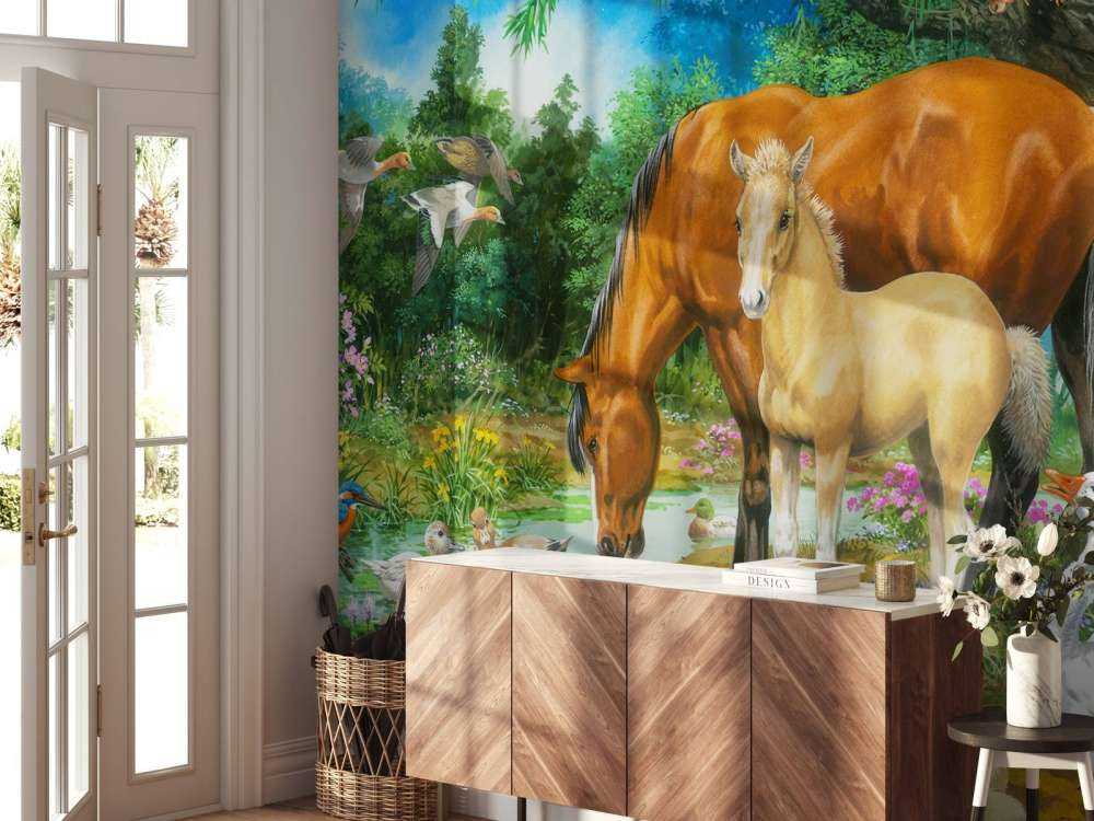 Foal and Mare by the Stream