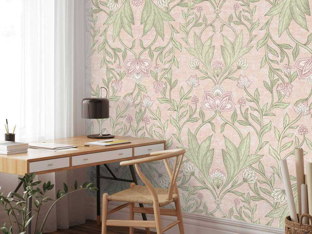 Morris bloemen damask - pastel roze