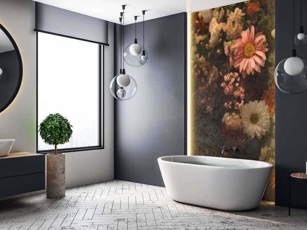 Bloemenveld in verouderde olieverf