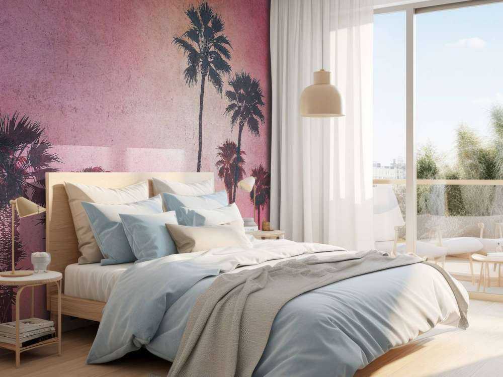 Palmbomen in roze avondgloed