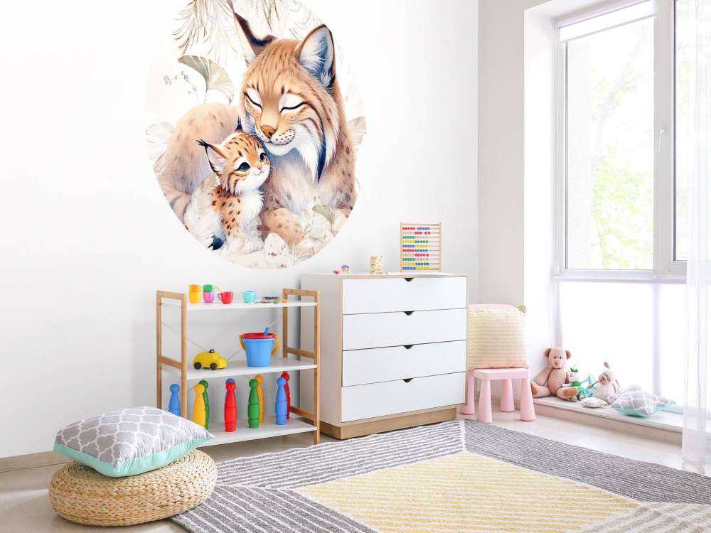 Liefdevolle lynx met jong