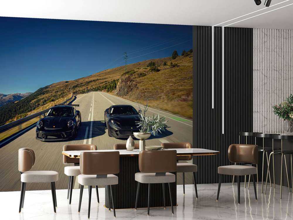 Zwarte supercars in bergen