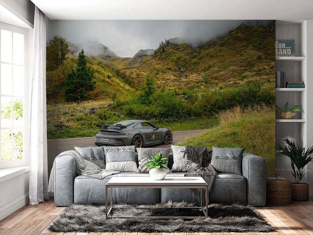 Sportwagen door bergmist