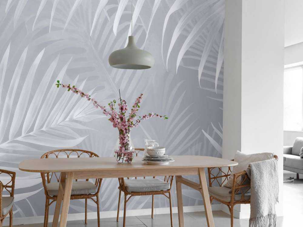 Foggy palm leaves Blue