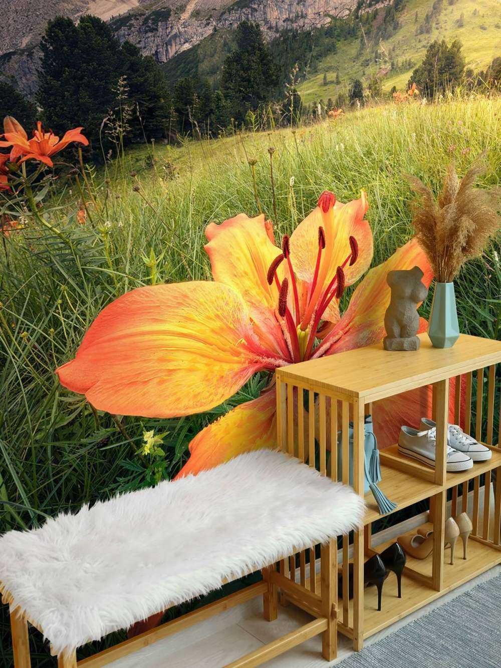 Vurig Alpenlandschap met Lelies