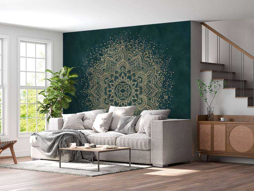 Gouden mandala op smaragdgroen