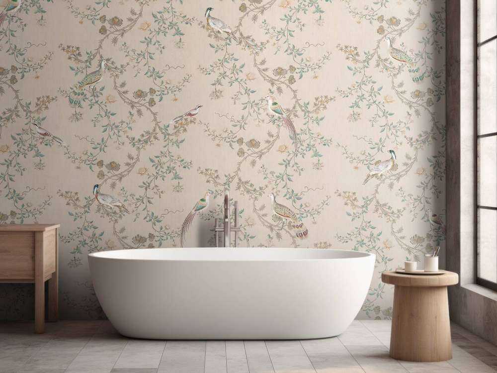 Fazanten tussen bloeiende ranken