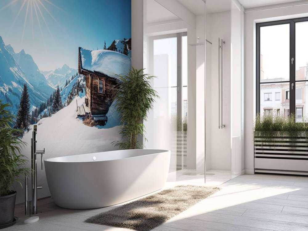 Winterzon boven houten berghut