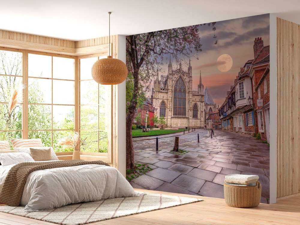 Gotische kathedraal bij volle maan