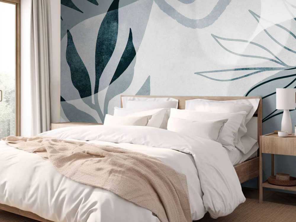 Abstract Botanical Mid Century Art Teal.