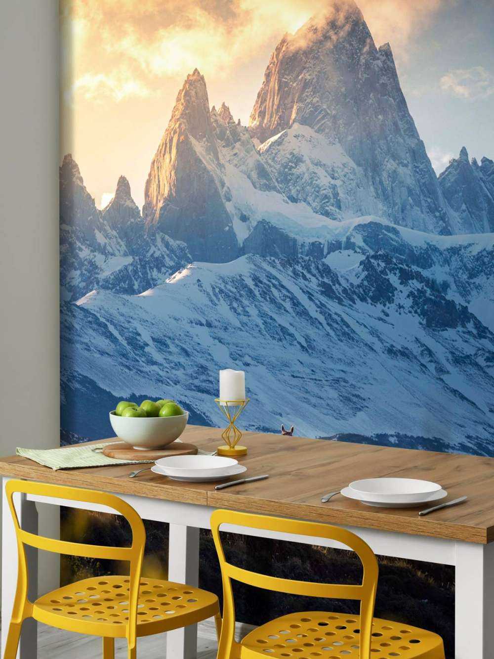 Guanaco voor besneeuwde patagonische bergtoppen