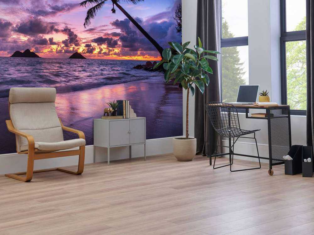 Tropische Kust Bij Paarse Zonsondergang