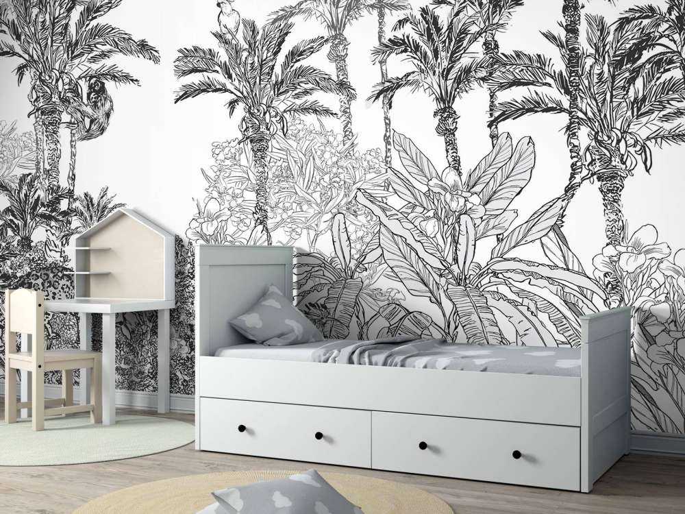 Getekende jungle in zwart-wit