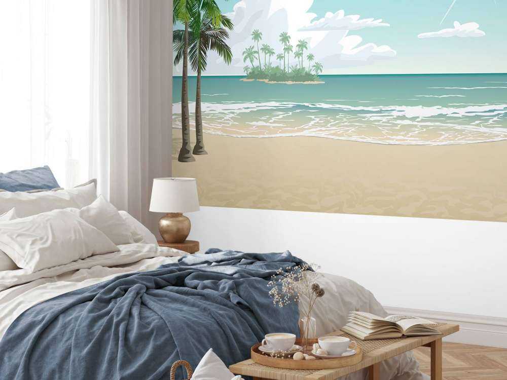 Blauwe zonnige strand