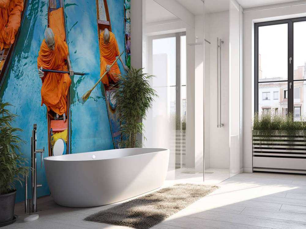 Monnik in houten boot