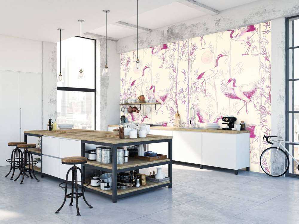 Kraanvogels en bamboe