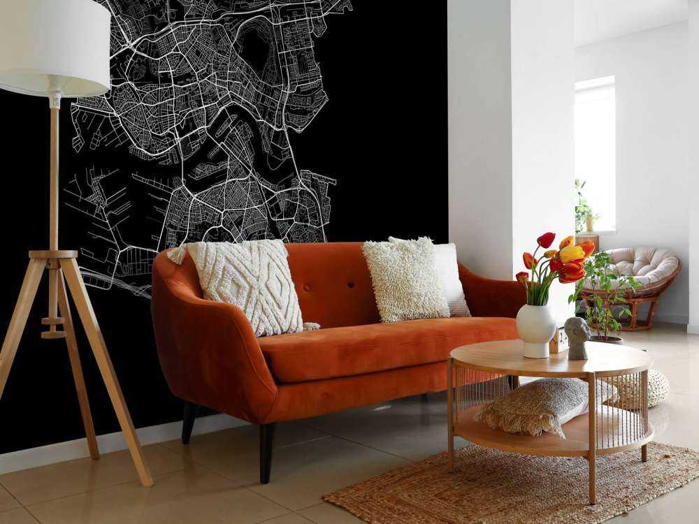 Plattegrond van Rotterdam, zwart
