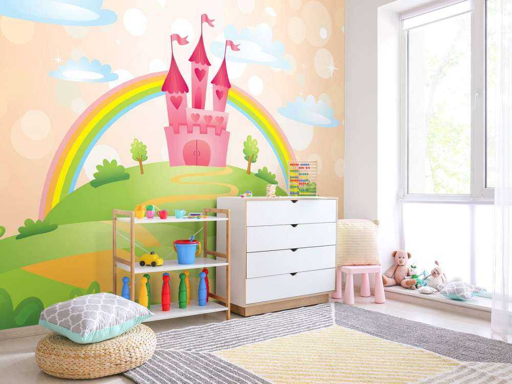 Sprookjeskasteel met een regenboog