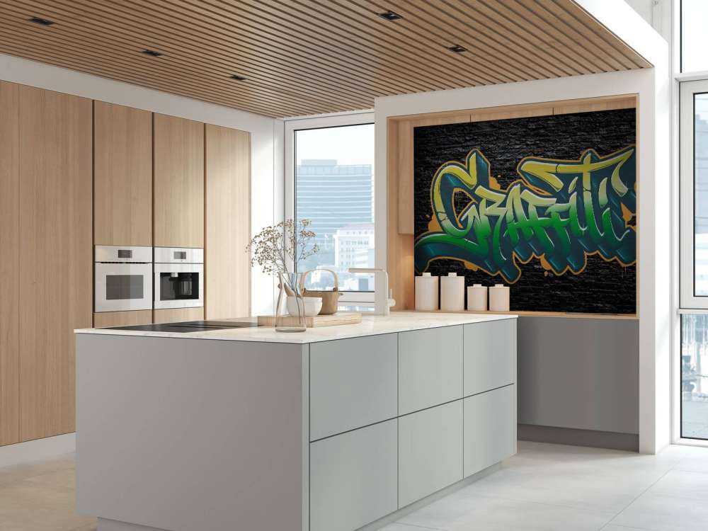 Graffiti op muur van zwarte stenen