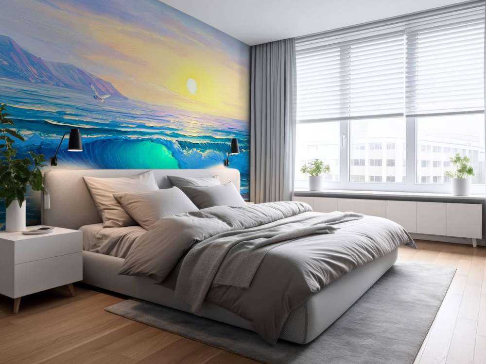 Zonsopkomst op zee schilderij