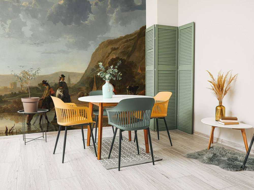 Rivierlandschap met ruiters