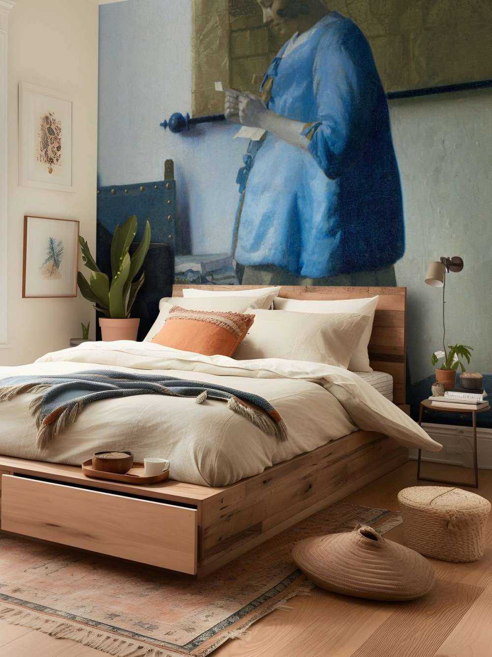 Brieflezende vrouw in het blauw