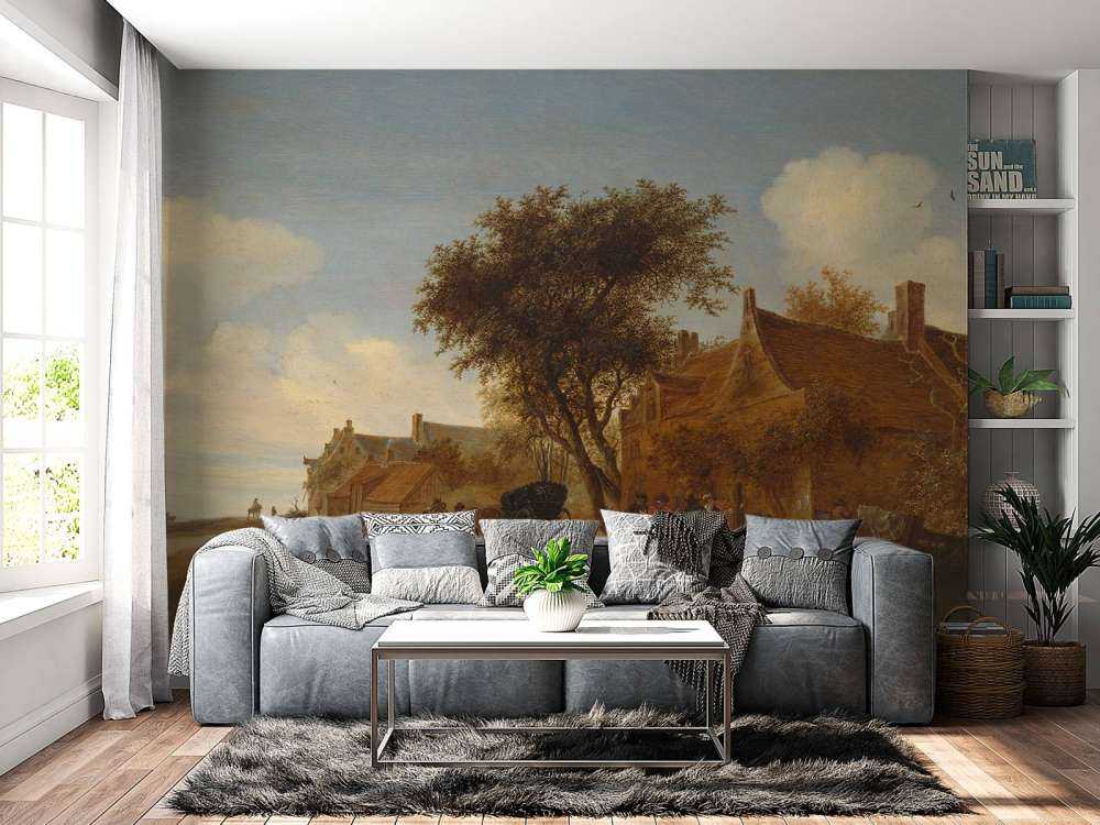 Dorpsherberg met reiswagen