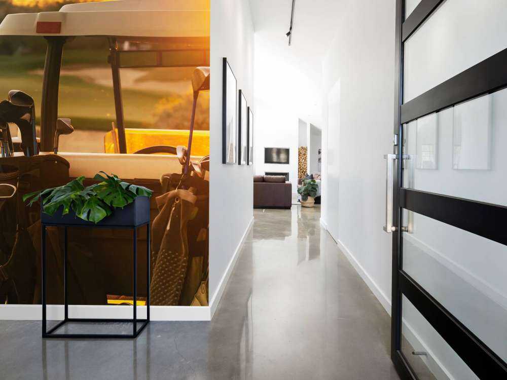 Golfwagen bij zonsondergang