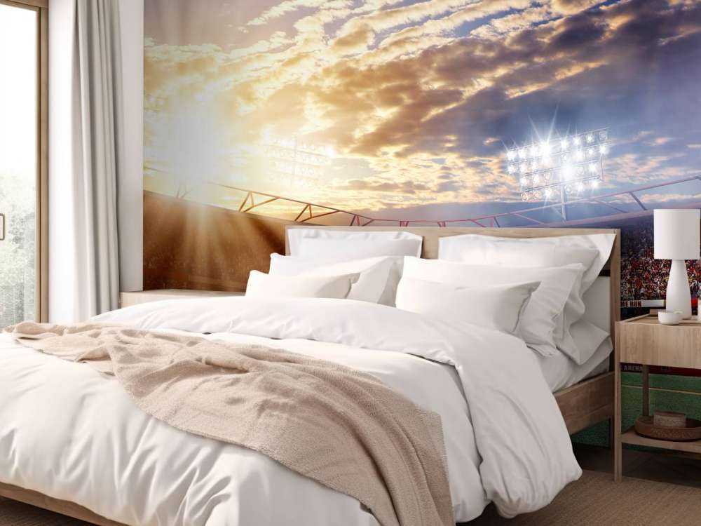 Honkbalstadion bij zonsondergang