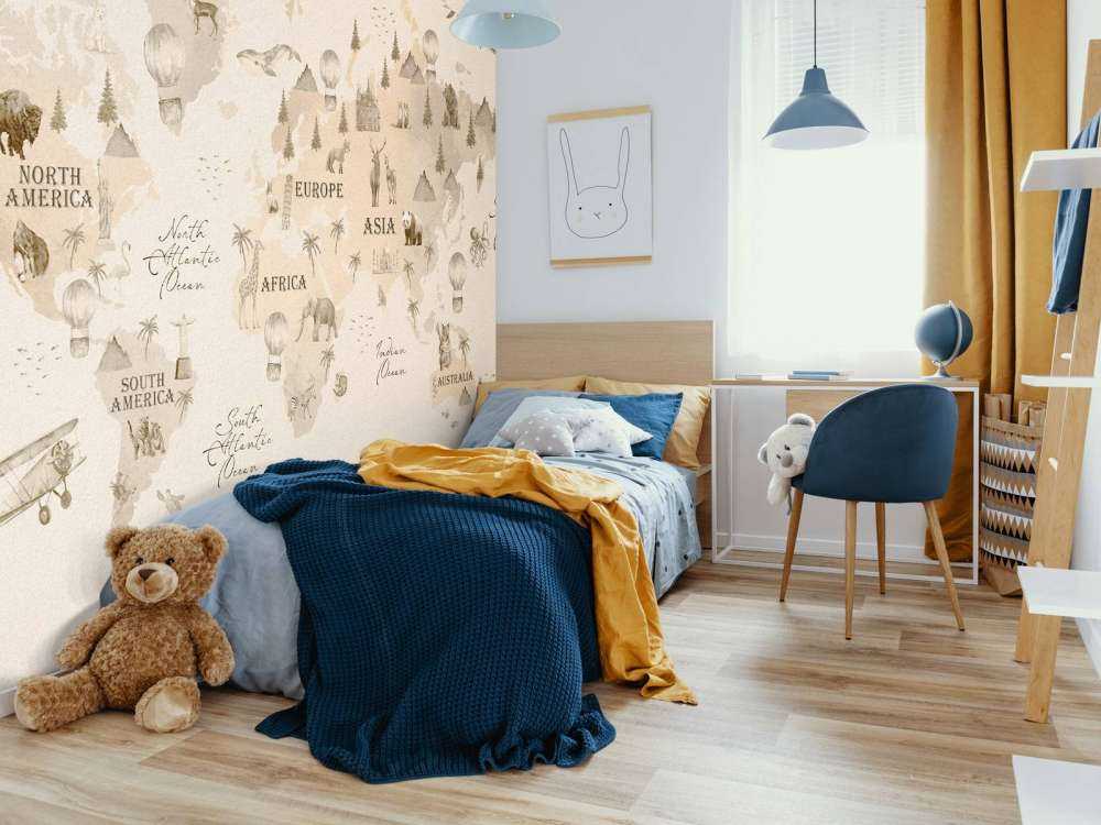 Wereldkaart met verschillende dieren beige