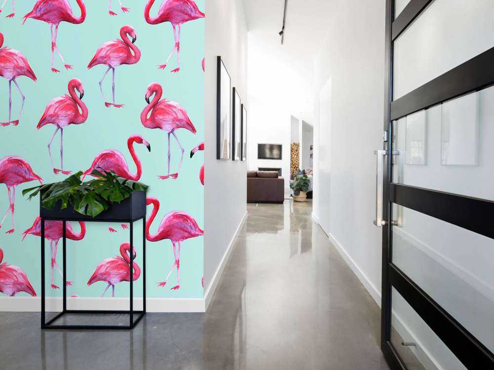 Flamingo print met een blauwe achtergrond