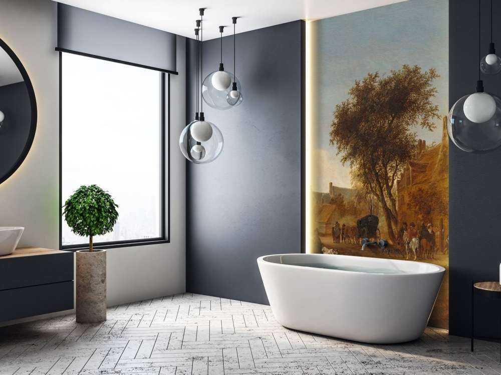 Dorpsherberg met reiswagen