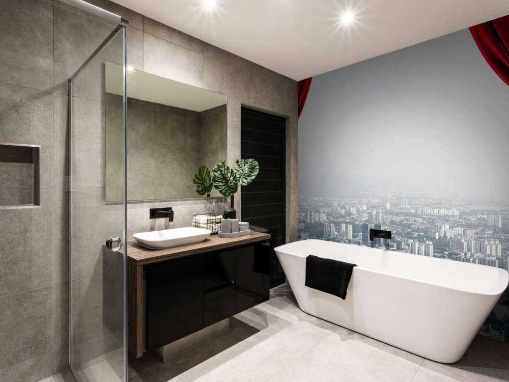 Grote stad met gordijn effect