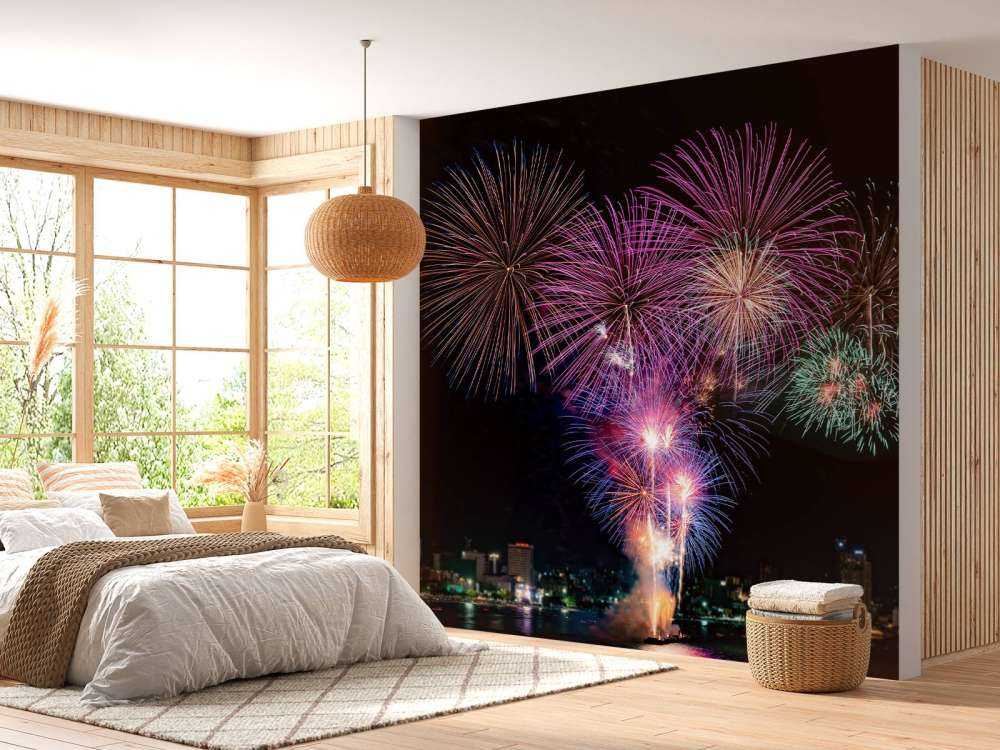 Vuurwerkshow in een grote stad