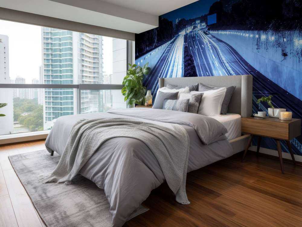 Verlichte snelweg in de avond