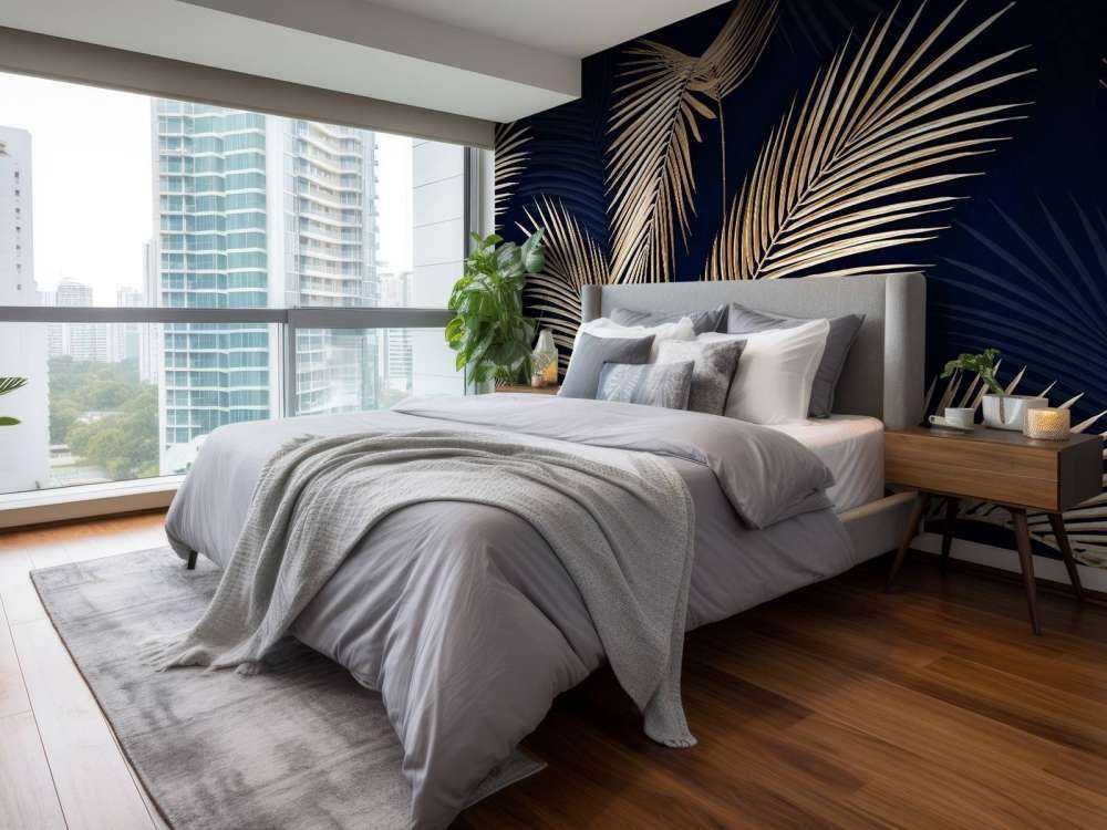 Gouden palmtakken op nachtblauw