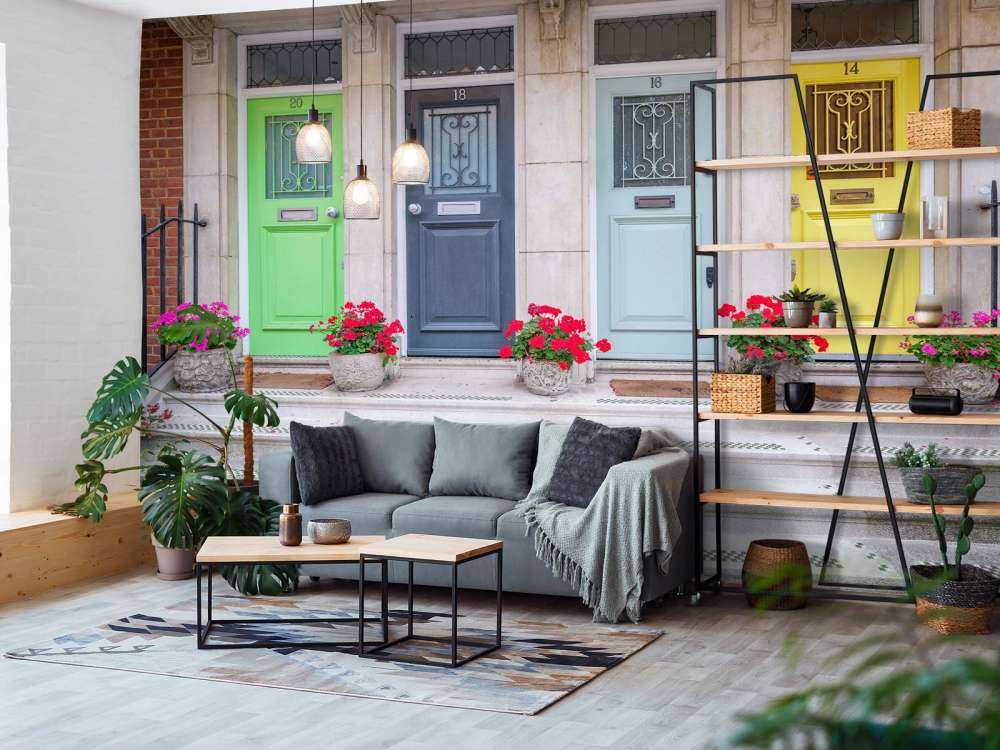 Multicolored doors of residential building, London