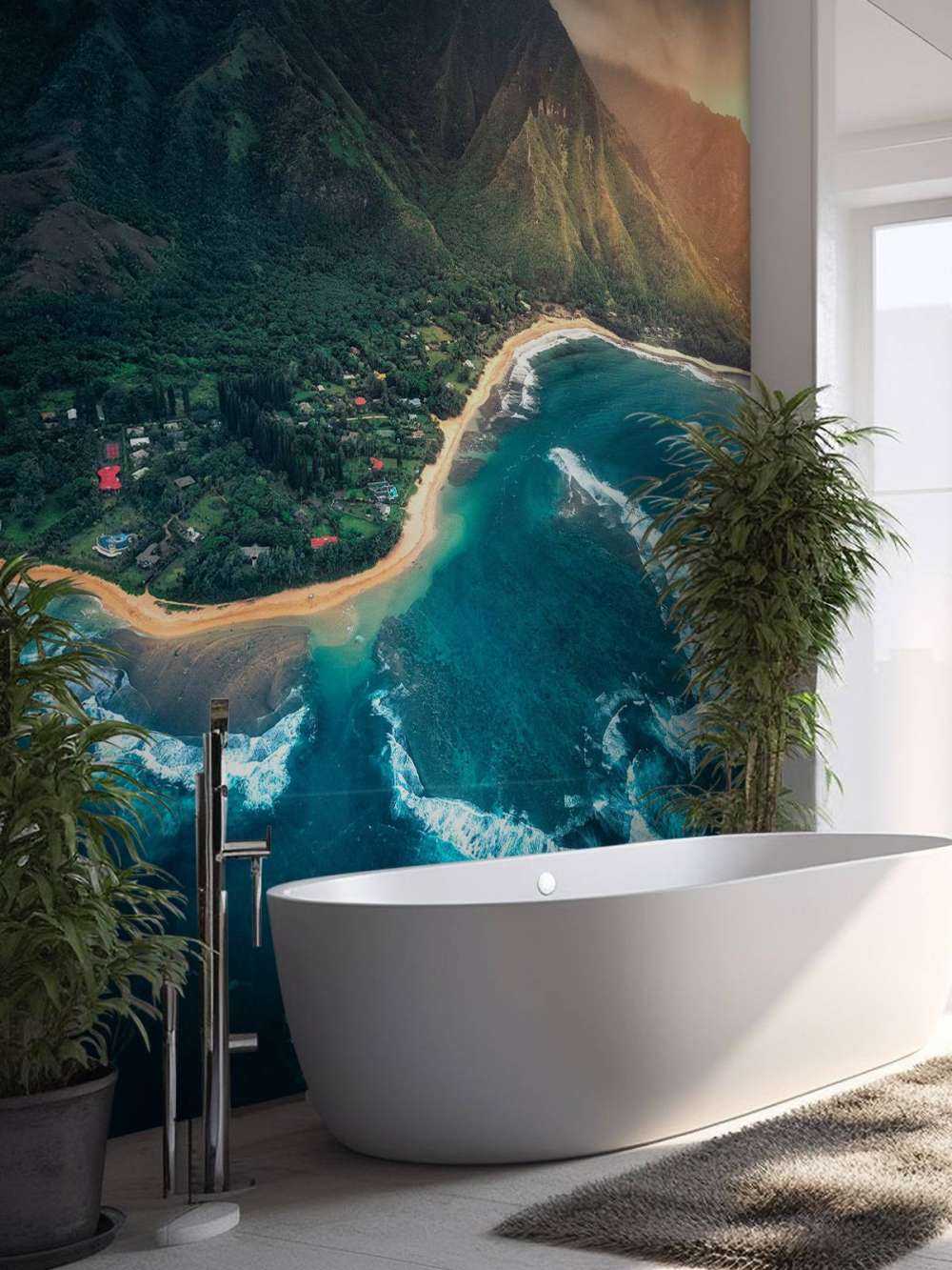 Tropische kustlijn onder dreigende hemel