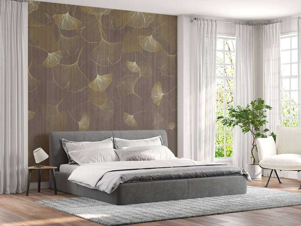 Zwevende ginkgobladeren in goudtint