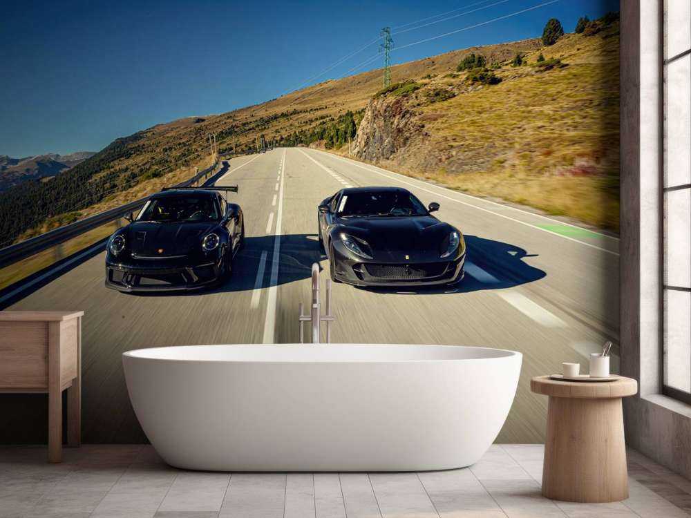 Zwarte supercars in bergen