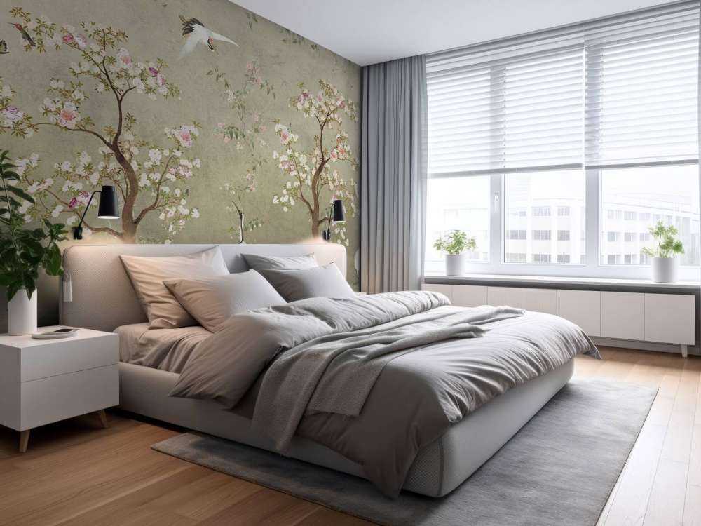 Bloeiende kersenbomen met kraanvogels