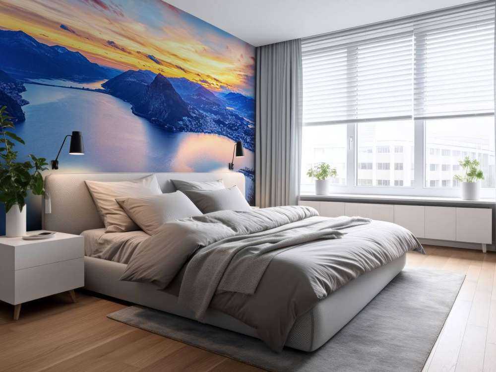 Bovenaanzicht op een stad met bergen